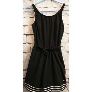 Vintage Sz Small One Piece Swim Romper Shorts Swimsuit Black built in bra pocket